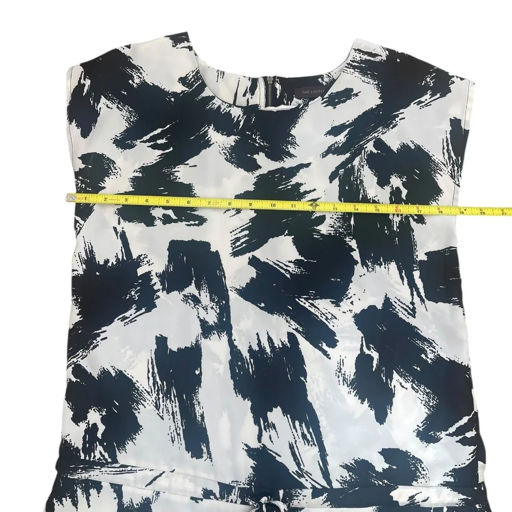 The Limited black cream dress cinch tie waist brush stroke tunic dress XS - Picture 5 of 14